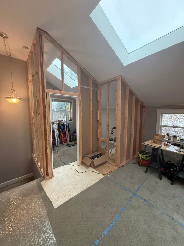 Bonus-room bedroom framing in progress