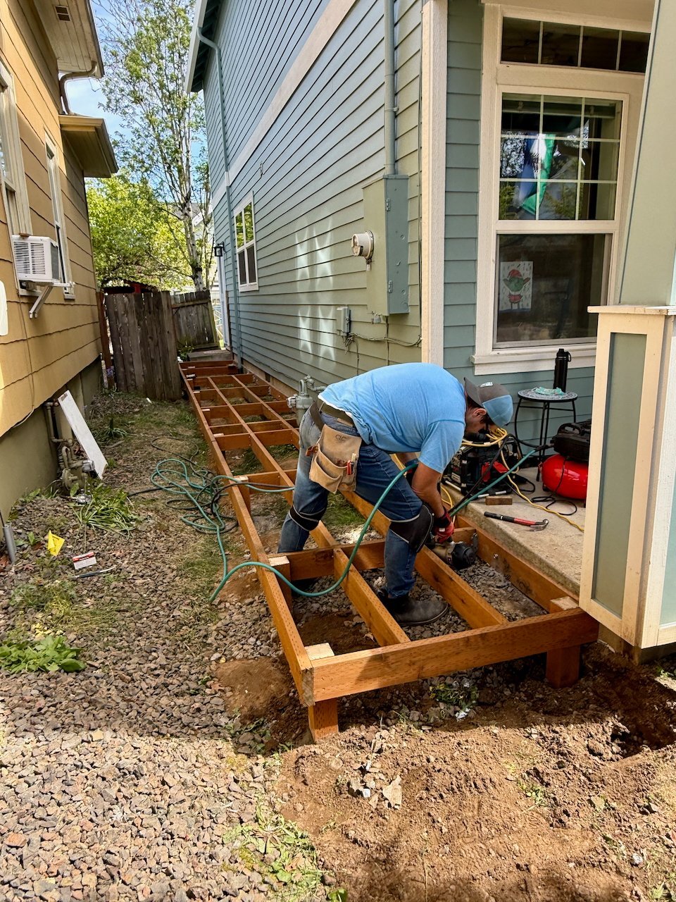 Deck framing in progress