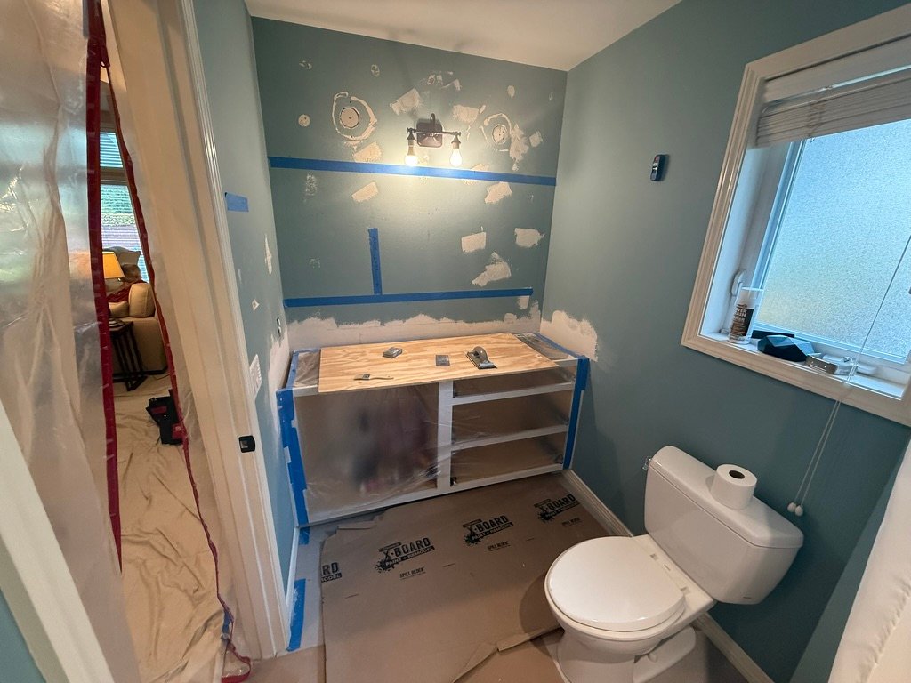 Portland bathroom demo during remodel with new vanity install