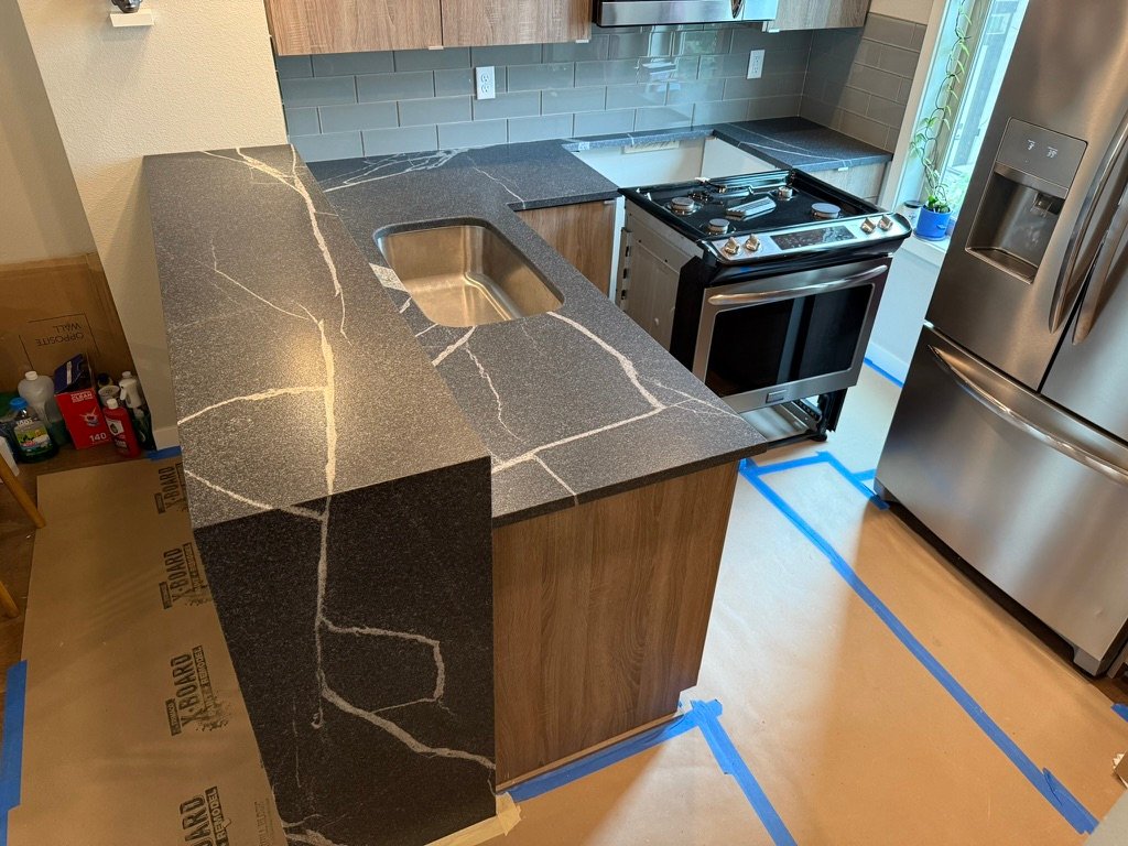 finished granite kitchen countertops during Portland kitchen remodel
