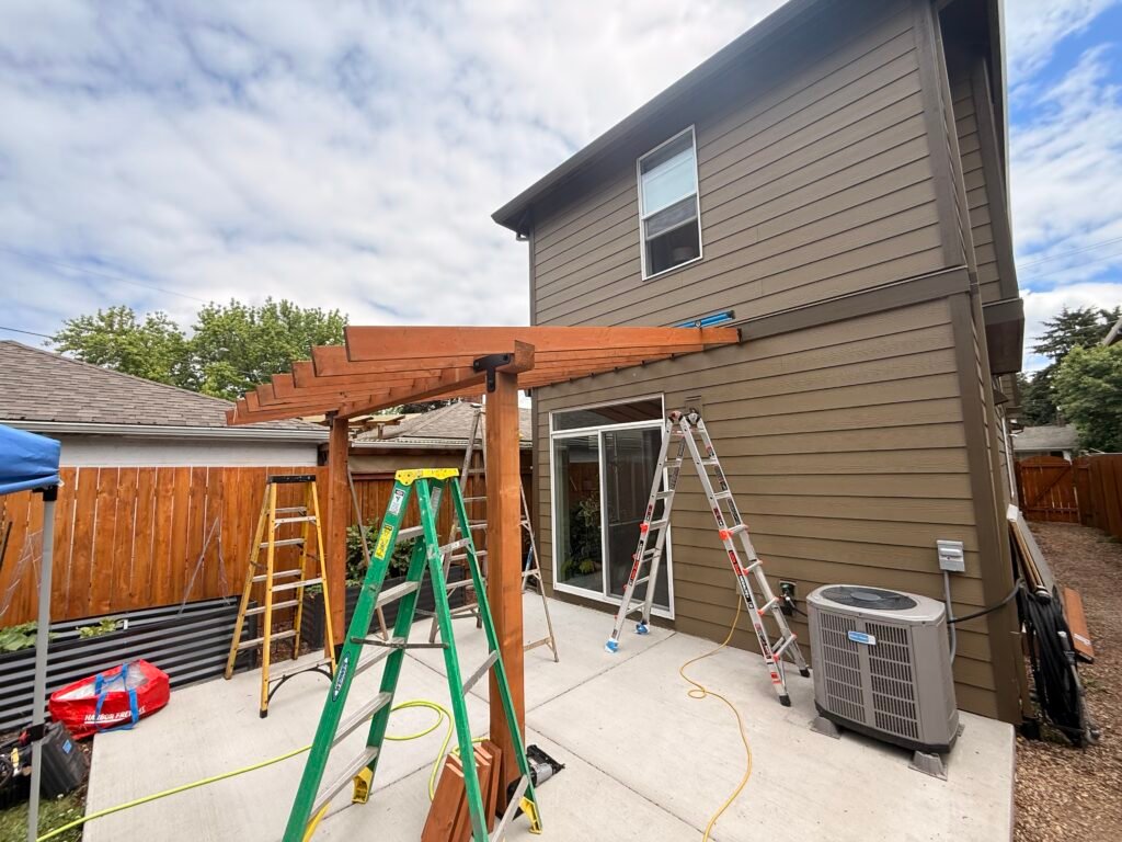 framing the attached porch for the backyard remodel